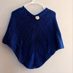 HAND Crocheted Royal Blue Capelet with White Flower
